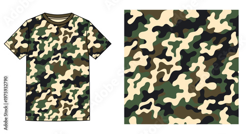 Vector camouflage t shirt mockup, Camo pattern