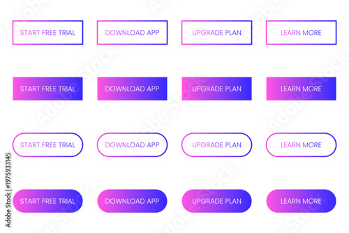 Tech CTA Buttons Set Start Free Trial Download App Upgrade Plan UI Kit