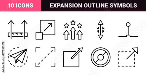 Minimalist business scalability and growth outline icons