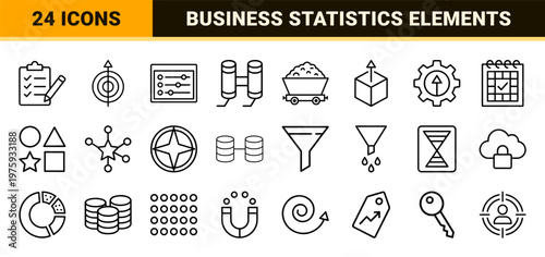 Minimalist data analytics and business statistics outline vectors.