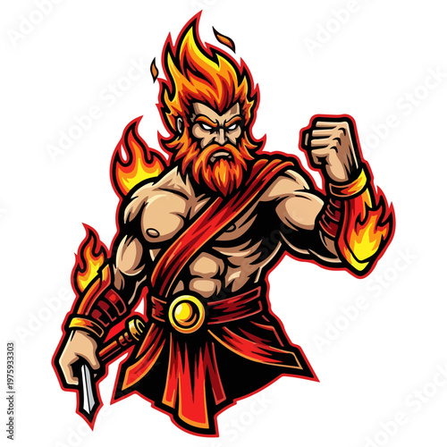  Powerful fire god mascot logo for esports team