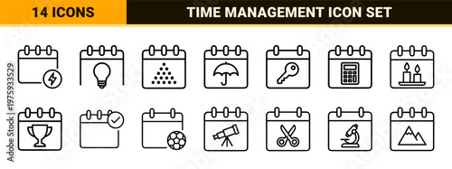 Minimalist calendar and schedule planning line icon set