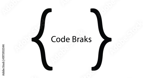 Minimalist curly brackets vector icon, Code Braks text inside black braces, programming and software development symbol on white background