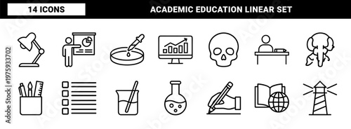 Minimalist science and laboratory education outline icon set