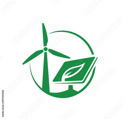 Green solar panel logo symbol, clean and minimal vector artwork, perfect for solar energy companies, green technology branding, and sustainable design concepts.