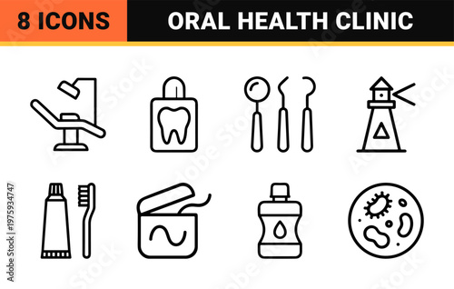 Minimalist dental care and stomatology outline icon set
