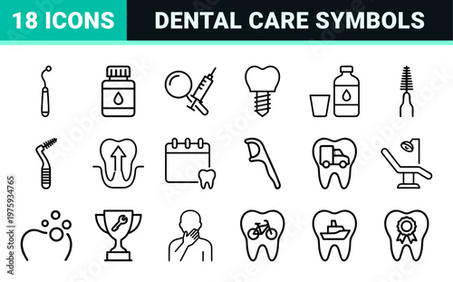 Minimalist dental health and stomatology outline icon grid