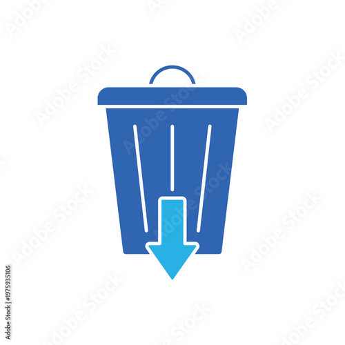 icon a waste reduction with a trash bin and downward arrow symbol, isolated against a clean background
