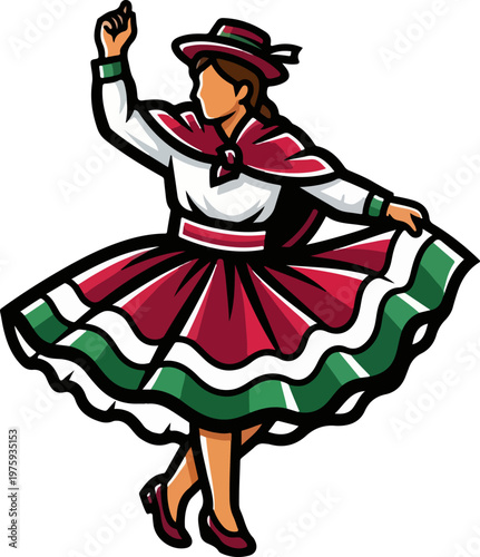 Traditional Mexican woman dancing in folkloric dress mascot logo