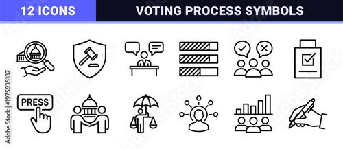 Governance and democracy line icon set for civil rights and voting.
