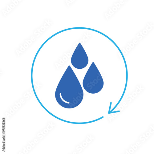 icon a reuse water with liquid drops inside a circular arrow frame, isolated against a clean background.