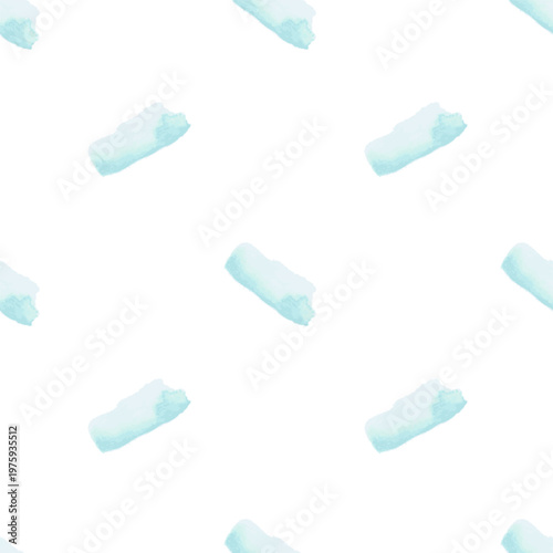 Soft aqua watercolor brush strokes on a white seamless background creating a minimal, airy pattern ideal for stationery, textiles, web backgrounds, branding, packaging, social media, interiors