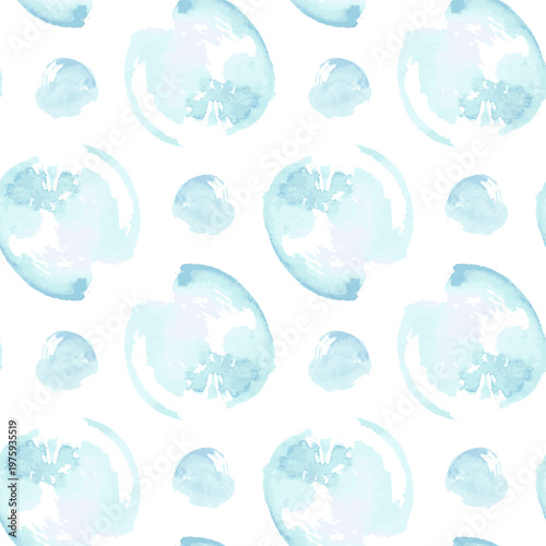 Soft blue watercolor circle pattern on a white abstract background offering an airy, handpainted texture ideal for stationery, wallpaper, fabric, packaging, digital design, branding and print projects