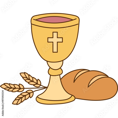 Holy Communion Chalice Bread Illustration