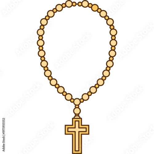 Golden Rosary Prayer Beads Illustration
