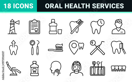 Dental and stomatology thin line icon set