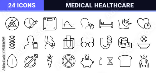 Minimalist medical healthcare and diabetes outline elements.