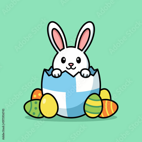 Featuring a cute cartoon bunny emerging from an egg surrounded by colorful Easter eggs, this logo evokes joy and playfulness, ideal for seasonal products.