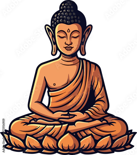 Meditating Buddha statue mascot logo on lotus flower
