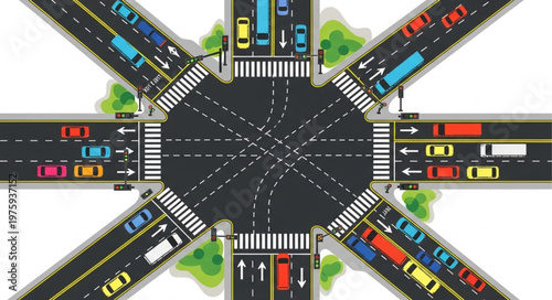 Aerial View of a Busy Intersection with Cars.