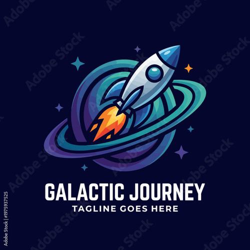 This logo features a mesmerizing rocket design surrounded by planets, capturing the adventurous essence of space exploration and imagination.