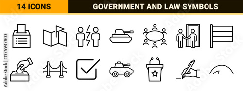Diplomacy and international politics minimalist line icon set