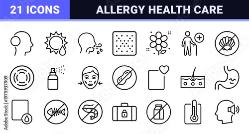 Allergy and disease symptoms outline icons for medical and healthcare design