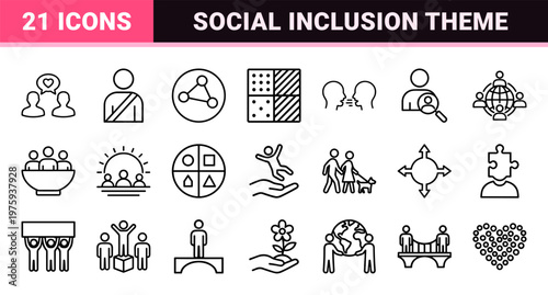 Minimalist diversity and inclusion line icon set for social unity and community