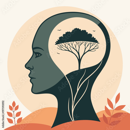 Abstract Thoughtful Human Head Flat Vector