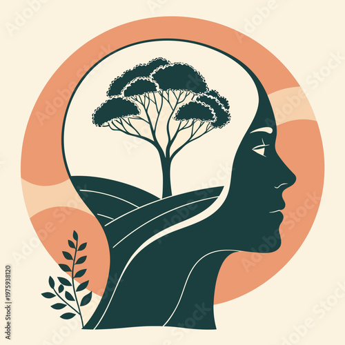 Abstract Thoughtful Human Head Flat Vector