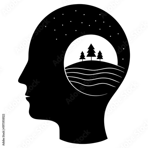 Abstract Thoughtful Human Head Flat Vector