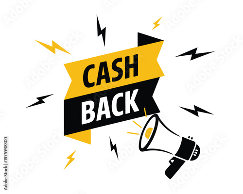 Megaphone with cash back speech bubble, vector illustration for business, marketing, announcement, discount, and cashback campaigns, editable flat design for banners and promotional materials.