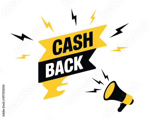 Megaphone with cash back speech bubble, creative editable vector artwork representing marketing, sales promotion, discount offers, and cashback campaigns for business graphics and advertising.