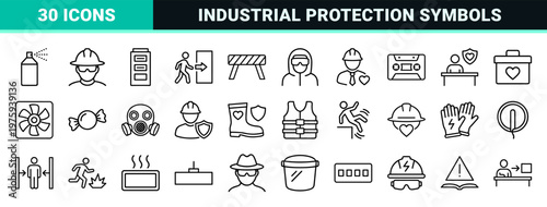 Minimalist occupational health and safety line icon set for construction and industry