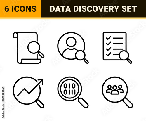 Search and analytics minimalist outline icon set for data visualization