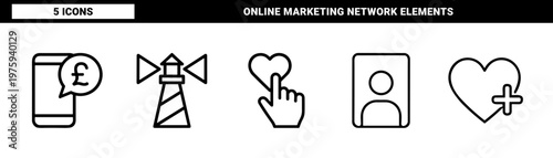 Minimalist social media marketing line icon set for digital communication