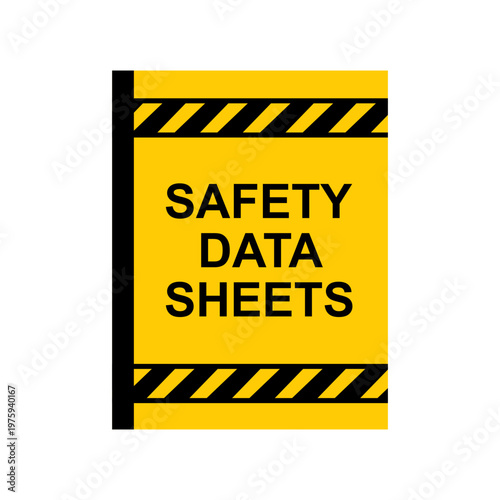 Safety Data Sheet binder file folder document illustration with sheets of SDS paper.