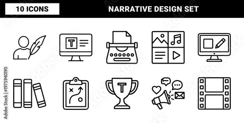 Creative storytelling and narrative design minimalist line icons