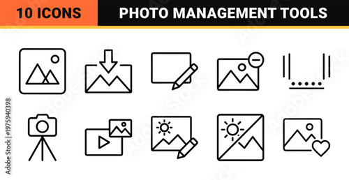 Minimalist photography and image editing line icons