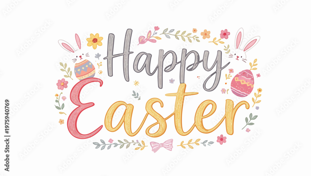 Fototapeta premium Hand Drawn Easter Typography Banner