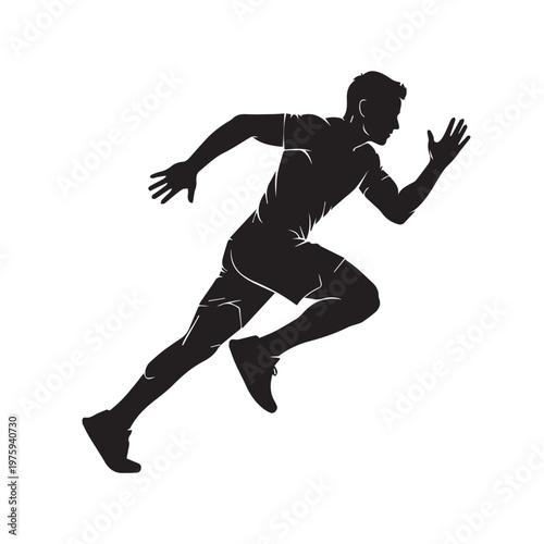 Man running in motion with arms outstretched and legs bent sprinting quickly