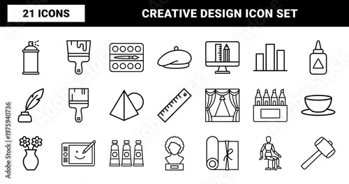 Minimalist creative art and design outline icons
