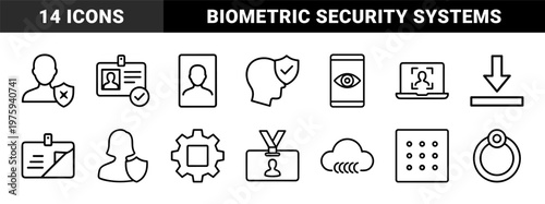 Minimalist digital identity and biometric verification icon set
