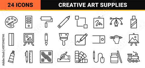 Minimalist art and graphic design tools outline icon set