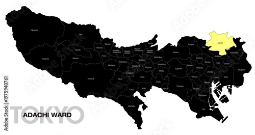 [日本地図] 東京都足立区の市区町村名入り位置地図 (英語)