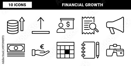Minimalist financial income and revenue growth outline icons