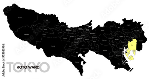 [日本地図] 東京都江東区の市区町村名入り位置地図 (英語)