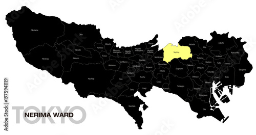 [日本地図] 東京都練馬区の市区町村名入り位置地図 (英語)