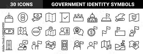 Governance and citizenship icon set in minimalist outline style