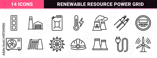 Minimalist energy and power industry outline icons